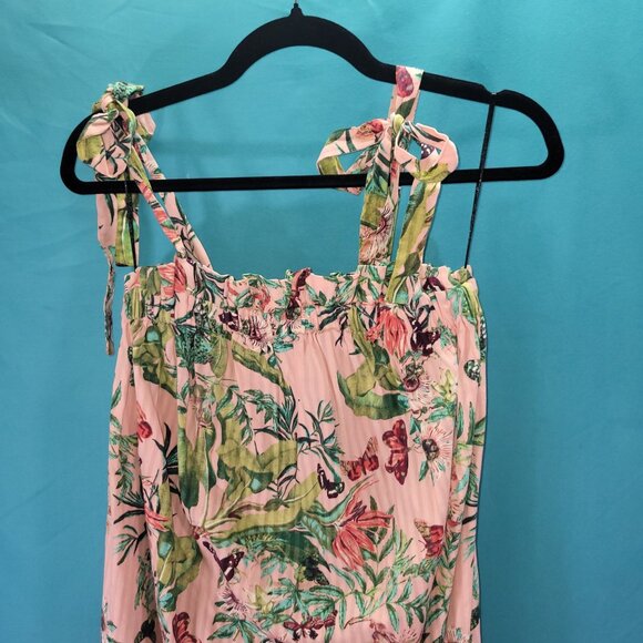 H&M Floral Tropical Print Midi Dress With Adjustable Straps Size S 100% Cotton W - Picture 2 of 9